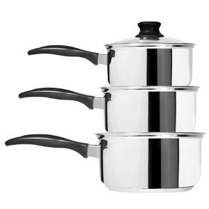 Stewpan Set SS 3Pce. Glass Lid Black Handle