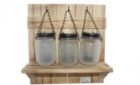Candle Holder in Glass Jar x3 on Wooden Wall Stand