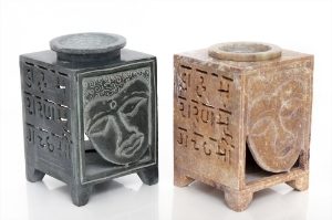 Oil Burner Square BUDDHA Design Soapstone 17cm