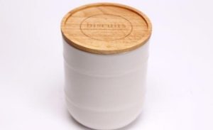 Biscuit Barrel White Dolomite & Wooden Lid 18cm High